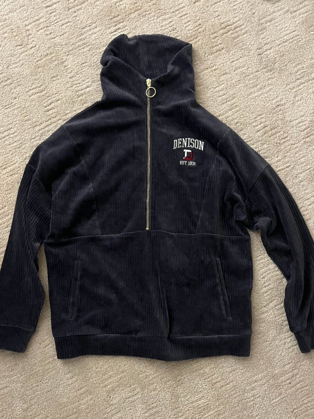 Denison Velvet Quarter Zip Hoodie